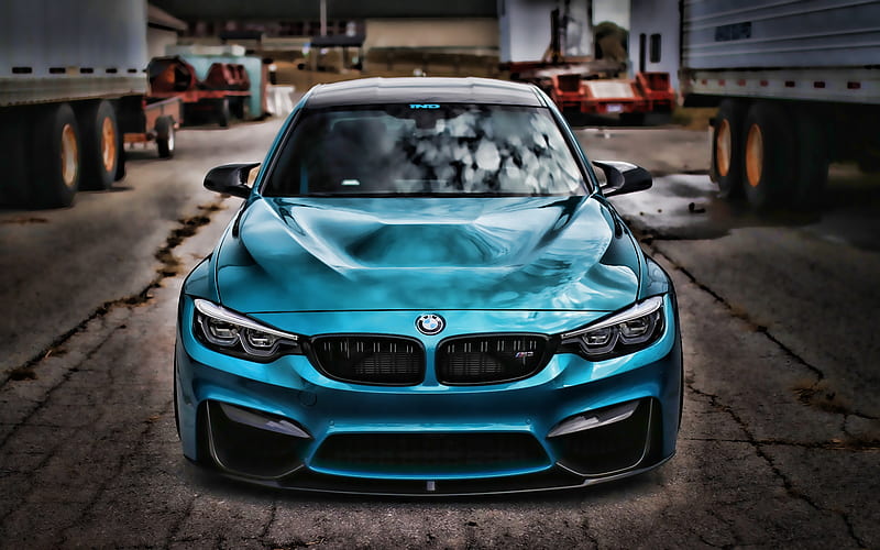 BMW M3, front view, 2019 cars, F80, R, tunned m3, supercars, tuning, blue m3, german cars, blue f80, BMW, HD wallpaper
