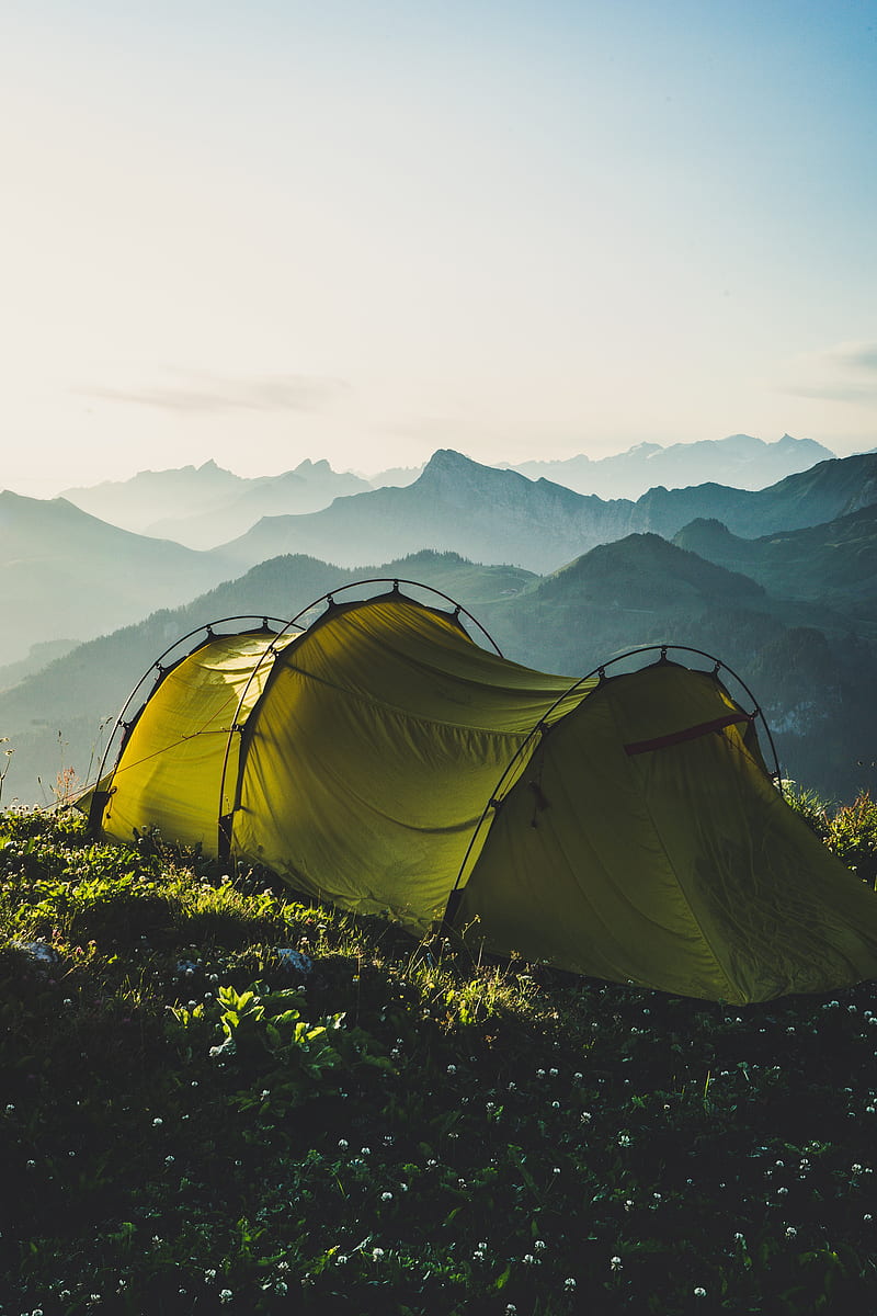 tent, mountains, travel, camping, fog, sky, HD phone wallpaper