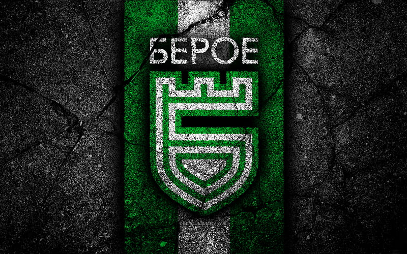Beroe Stara Zagora FC, new logo, Parva Liga, soccer, black stone, Bulgaria, Beroe Stara Zagora, emblem, football, asphalt texture, football club, FC Beroe Stara Zagora, HD wallpaper