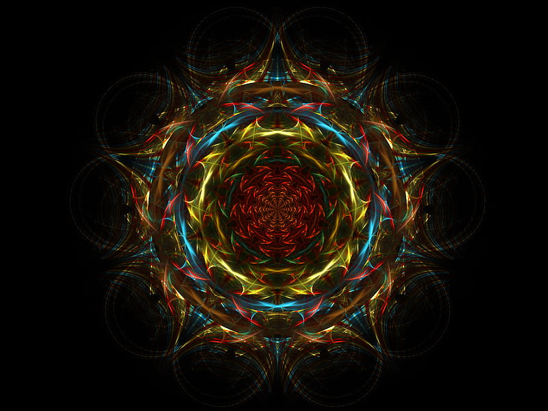 mandala, colorful, fractal, abstraction, HD wallpaper