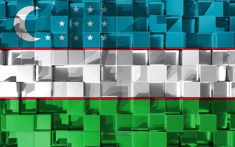 Flag of Uzbekistan, 3d flag, 3d cubes texture, Flags of Asian countries, 3d art, Uzbekistan, Asia, 3d texture, Uzbekistan flag, HD wallpaper