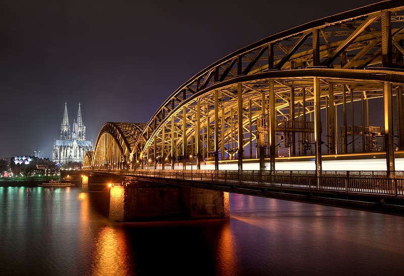 Bridges, Night, Bridge, Church, Germany, Cathedral, Cologne, , Hohenzollern Bridge, HD wallpaper