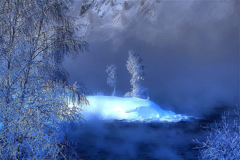 Icy Cold, tinted, sub-zero, bonito, branches, blue, winter, frost, HD wallpaper