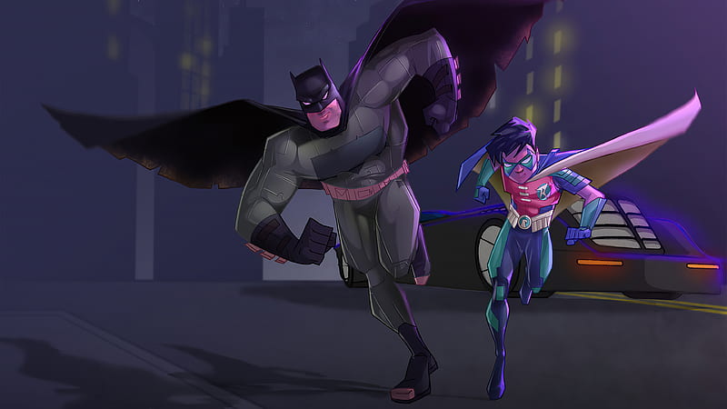 Batman And Robin Running , batman, robin, superheroes, artwork, artist, artstation, HD wallpaper