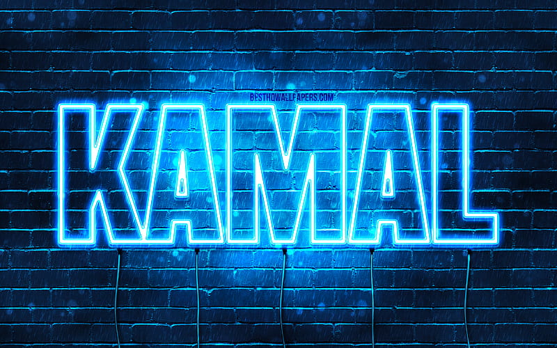 Kamal, , with names, Kamal name, blue neon lights, Happy Birtay Kamal, popular arabic male names, with Kamal name, HD wallpaper