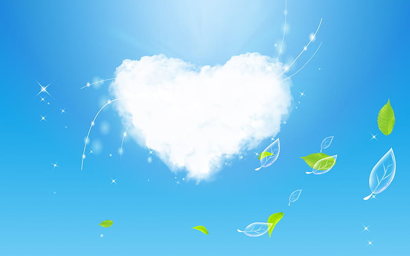 Art Design-heart-shaped cloud in blue sky, HD wallpaper
