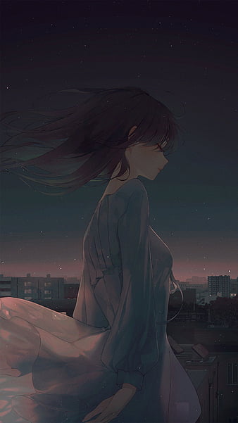 Anime, comic art, anime girls, dark hair, closed eyes, HD phone wallpaper