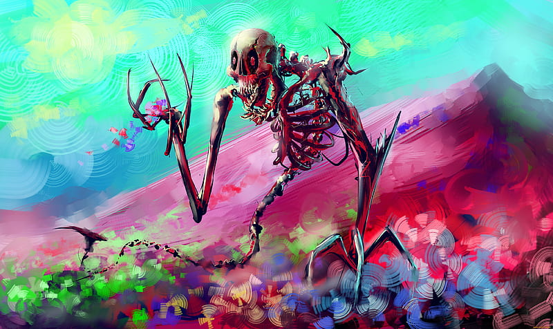Skelton Skull Colorful Digital Art, skelton, skull, colorful, artist, artwork, digital-art, HD wallpaper