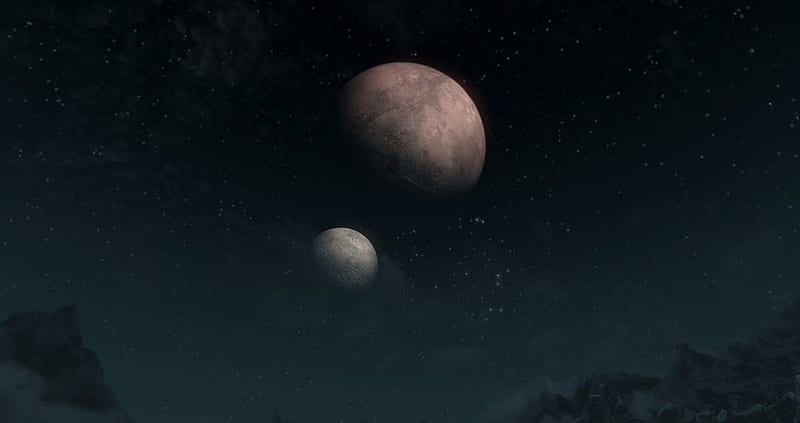 Moons of Tamriel 6 - Twin Moons, Nightsky, Screenshot, Video Game, Twin, Console Game, Moons, Twins, Skyrim, Elder Scrolls, Night, The Elder Scrolls, The Elder Scrolls V, Console, Twin Moons, Fantasy Game, Game, Computer Game, Moon, Tamriel, HD wallpaper