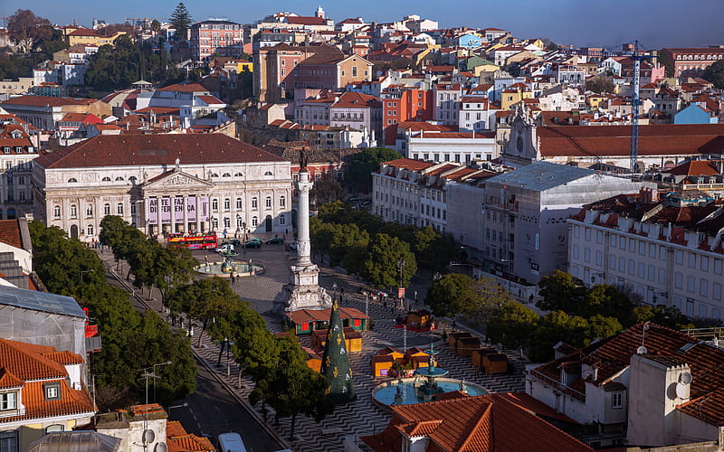 Lisbon, evening, monument, cityscape, landmark, square, Portugal, HD wallpaper