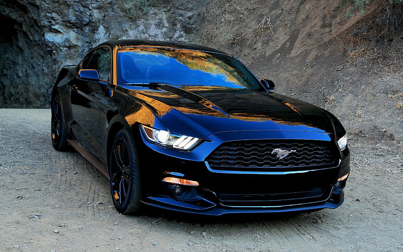 Ford Mustang, American sports car, black mustang, tuning, American cars, Ford, HD wallpaper