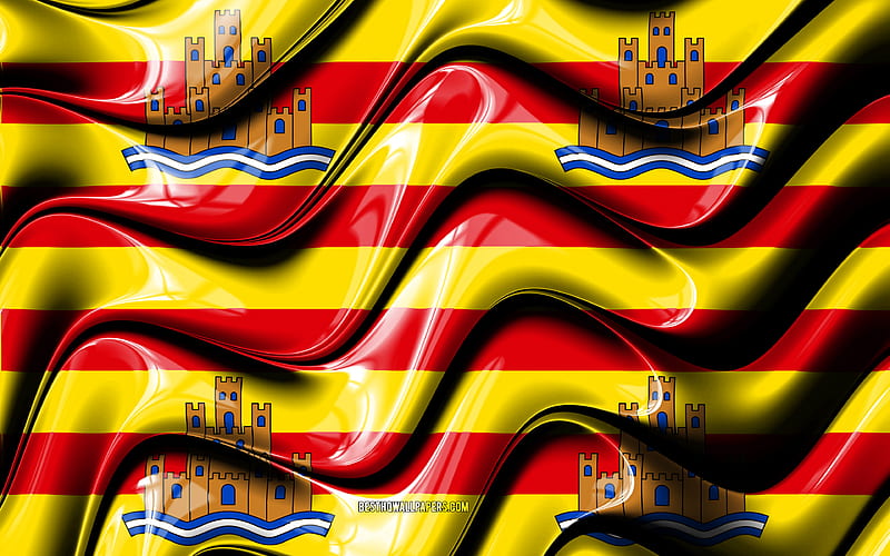 Ibiza Flag Cities of Spain, Europe, Flag of Ibiza, 3D art, Ibiza, Spanish cities, Ibiza 3D flag, Spain, HD wallpaper