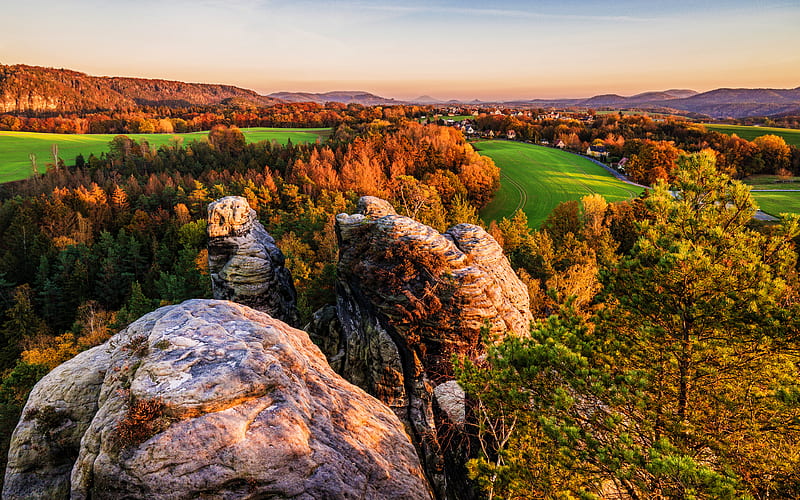 Saxony autumn, beautiful nature, forest, sunset, Germany, Europe, beautiful landscapes, HD wallpaper