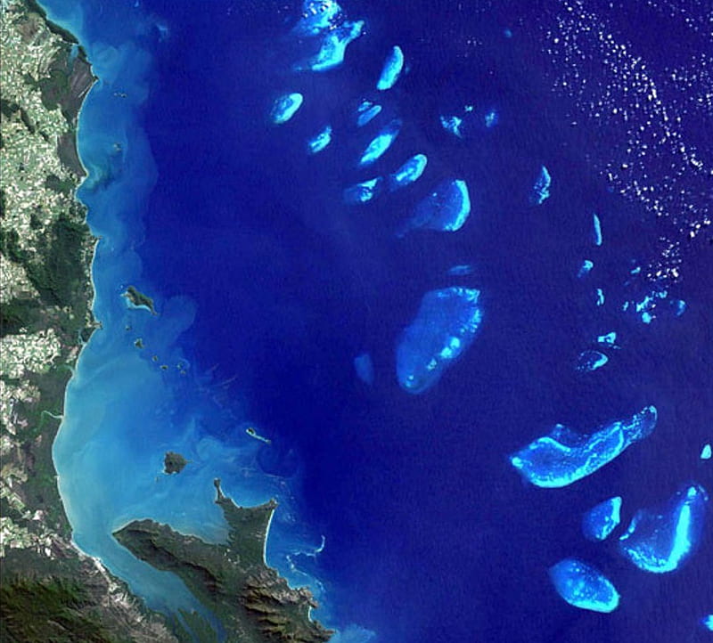 The Great Barrier Reef from space, australia, queensland, reef, barrier, HD wallpaper