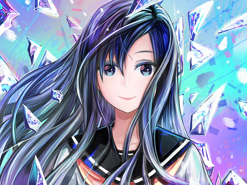 anime school girl, shattered glass, beautiful, Anime, HD wallpaper