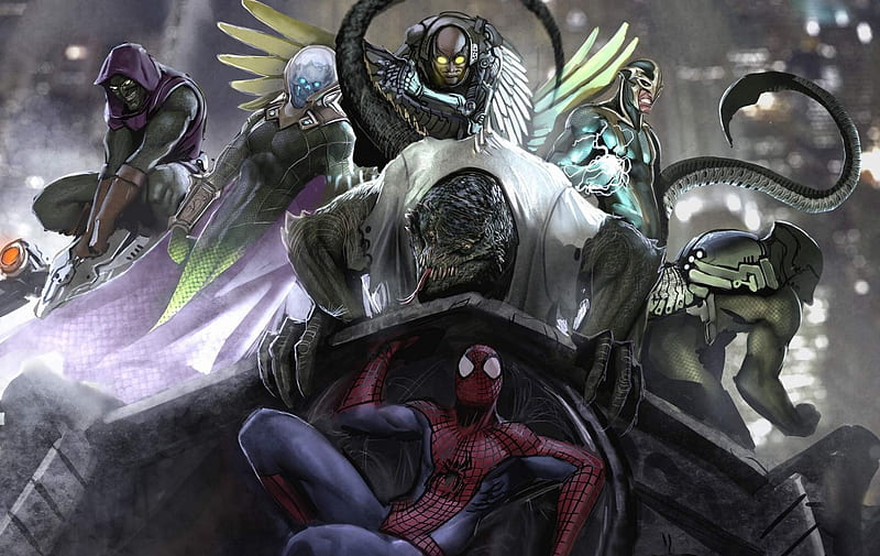Spider-Man Vs Sinister Six, Scorpion, Vulture, Electro, SpiderMan, Mysterio, Green Goblin, Lizard, HD wallpaper