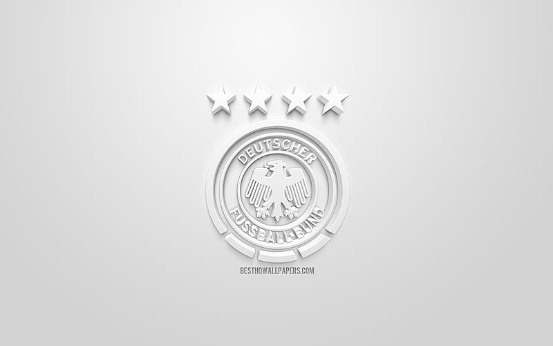 Germany national football team, creative 3D logo, white background, 3d emblem, Germany, Europe, UEFA, 3d art, football, stylish 3d logo, HD wallpaper