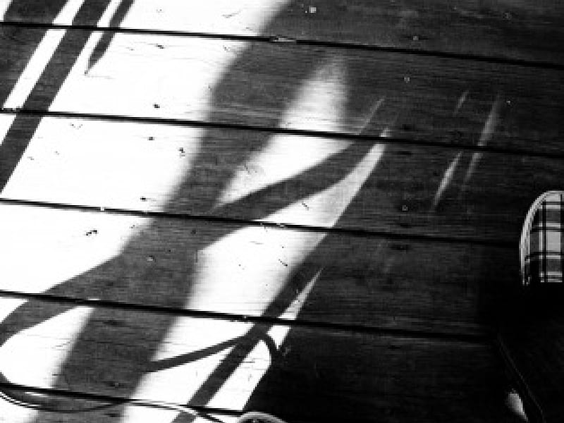 Decked Shoes, sunlight, black and white, shadow, deck, wooden, HD wallpaper