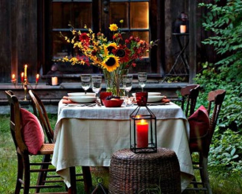 Dine Outside, setting, table, dine, chair, HD wallpaper