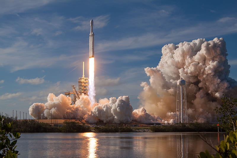 Falcon Heavy, elon musk, fire, mars, rocket, shuttle, space, spacex, tesla, HD wallpaper