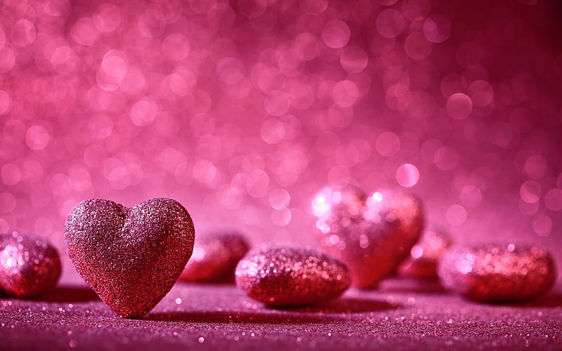 pink hearts, Valentines Day, romance, heart, HD wallpaper
