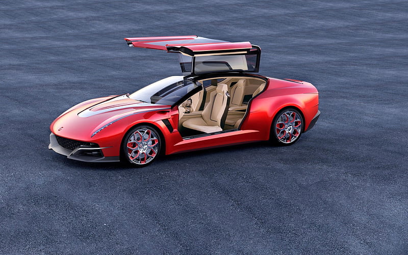 Unknown Concept Car, Gull Wing, Red, carros, Luxury, HD wallpaper