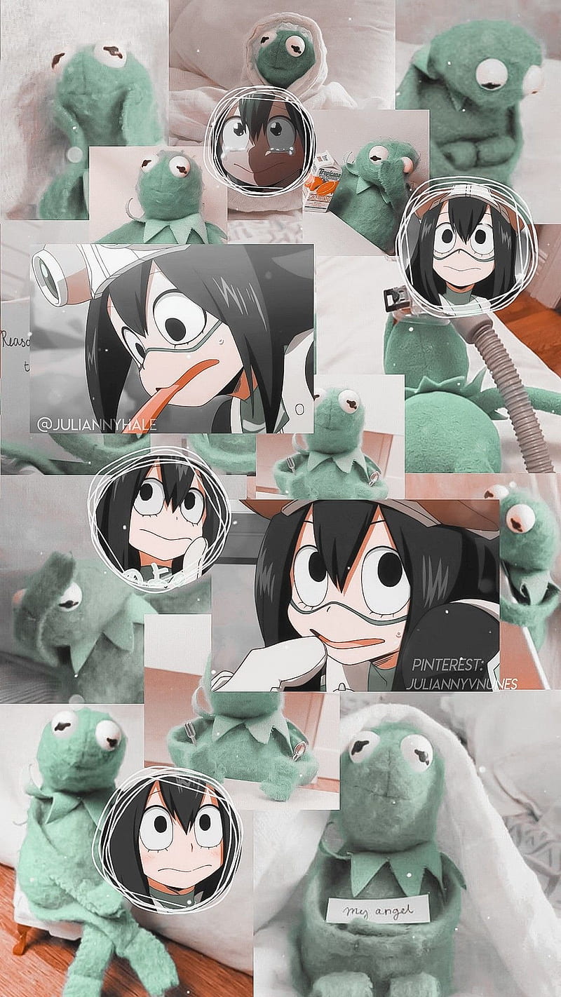 Kermit and Tsuyu, bnha, kermit the frog, tsuyu asui, HD phone wallpaper