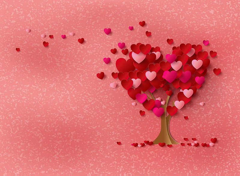 Artistic, Heart, Love, Red, Tree, HD wallpaper