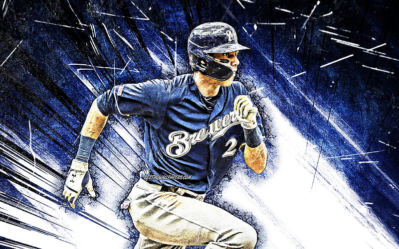 Major League Baseball, blue abstract rays, Christian Yelich Milwaukee Brewe...