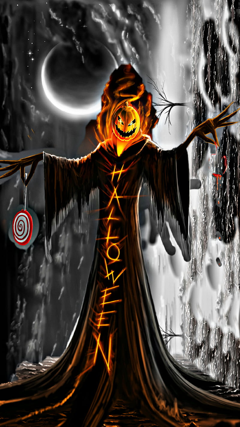 Halloween Skeleton, pumpkin head, scary creepy, christmas, holiday, weird, HD phone wallpaper