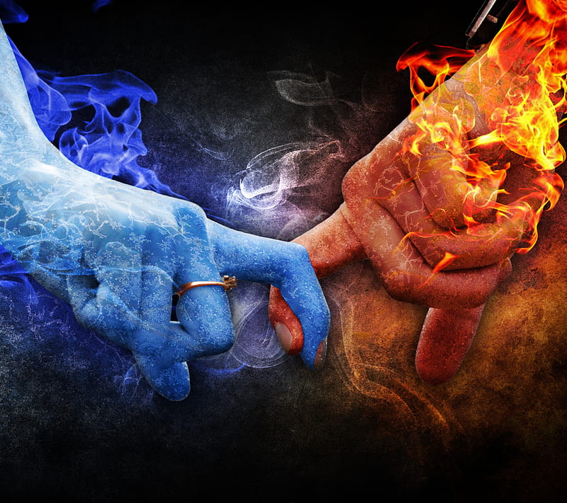 Fire and Ice, hands, love, valentine, HD wallpaper