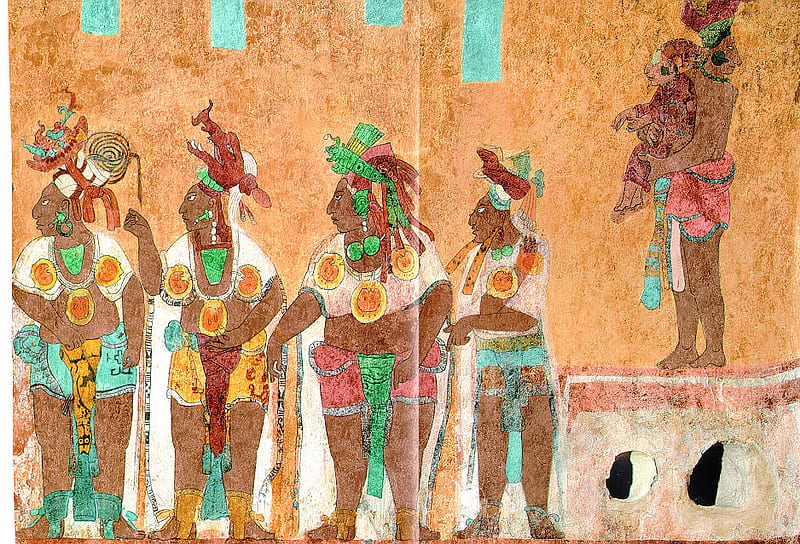 Mayan Wall Paintings, ceremony, mayan, ancient, wall painting, HD wallpaper