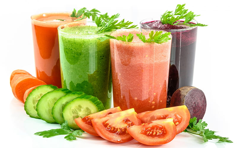vegetable smoothies, different smoothies, carrot smoothie, cucumber smoothie, tomato smoothie, beetroot smoothie, healthy food, HD wallpaper
