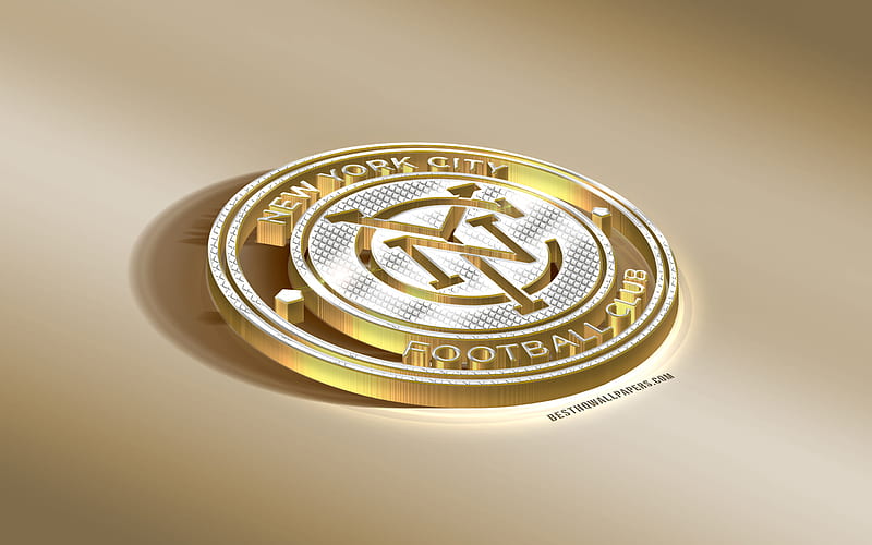 New York City FC, American Soccer club, Golden Silver logo, New York, USA, MLS, 3d golden emblem, creative 3d art, football, Major League Soccer, HD wallpaper