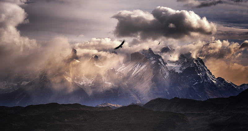 Mountains, Mountain, Andes, Bird, Cloud, Landscape, South America, HD wallpaper