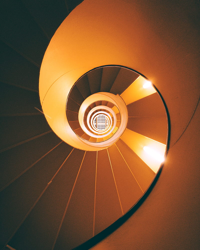 orange and brown spiral staircase, HD phone wallpaper