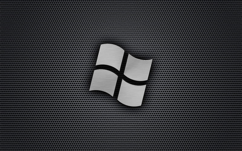 Windows, logo, metal grid, art, Microsoft, HD wallpaper