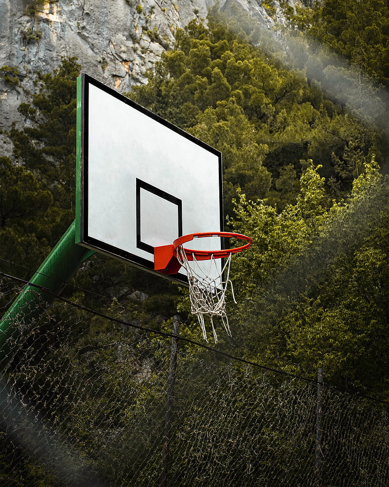 basketball hoop, basketball, playground, trees, esports, HD phone wallpaper