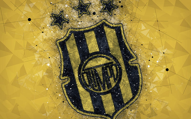 Club Olimpo logo, geometric art, Argentine football club, yellow abstract background, Argentine Primera Division, football, Bahia Blanca, Argentina, creative art, Olimpo FC, Club Olimpo de Bahía Blanca, HD wallpaper
