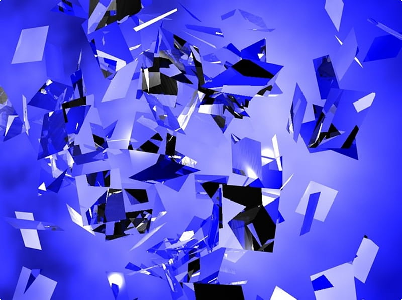 Broken Glass, 3d and cg, black, white, abstract, blue, HD wallpaper