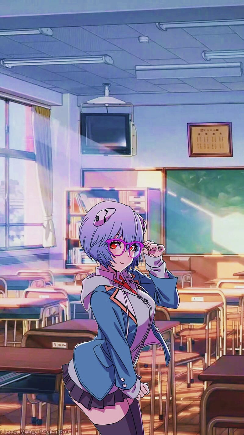 Rei classroom, anime, ayanami, evangelion, iphone, HD phone wallpaper