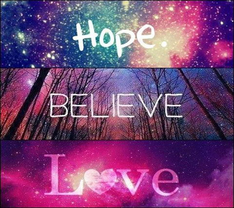 Hope Believe Love, heart, inspiration, nature, pink, saying, star, wisdom, HD wallpaper