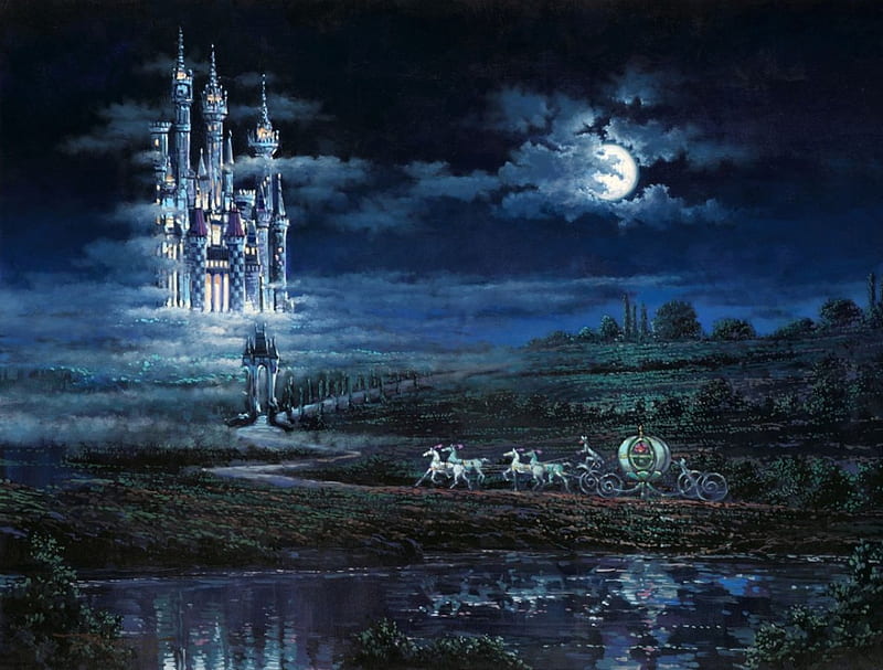 Cinderella, Carriage, Pumpkin, Disney, Castle, Painting, HD wallpaper