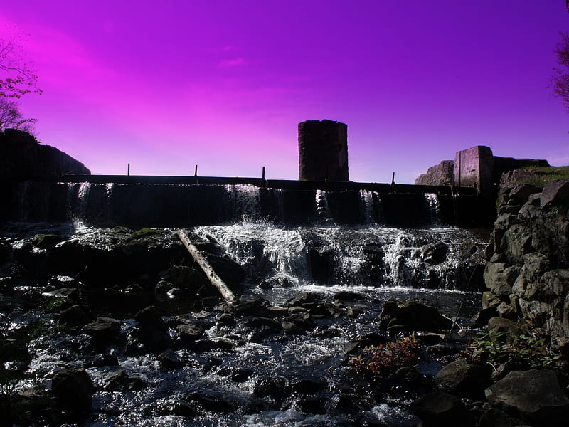 The Power Of Purple, rocks, water, sky, HD wallpaper