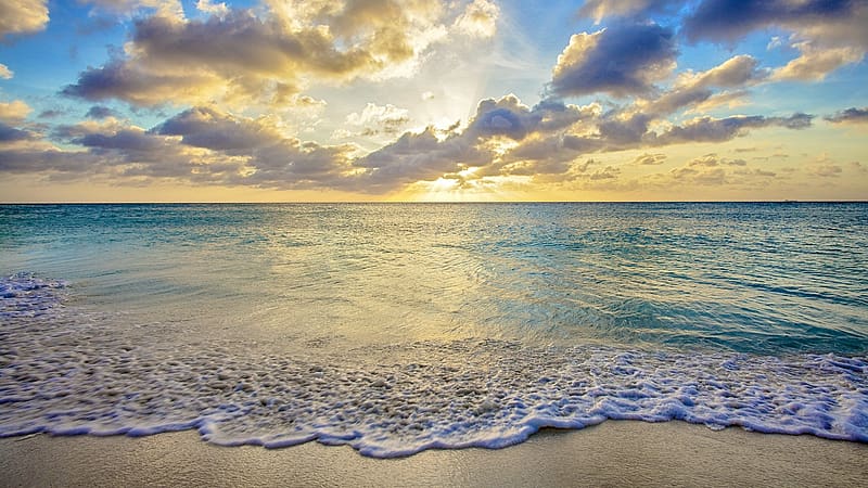 Aruba sunset over moving sea, Caribbean Islands, Netherlands. Windows 10 Spotlight, HD wallpaper