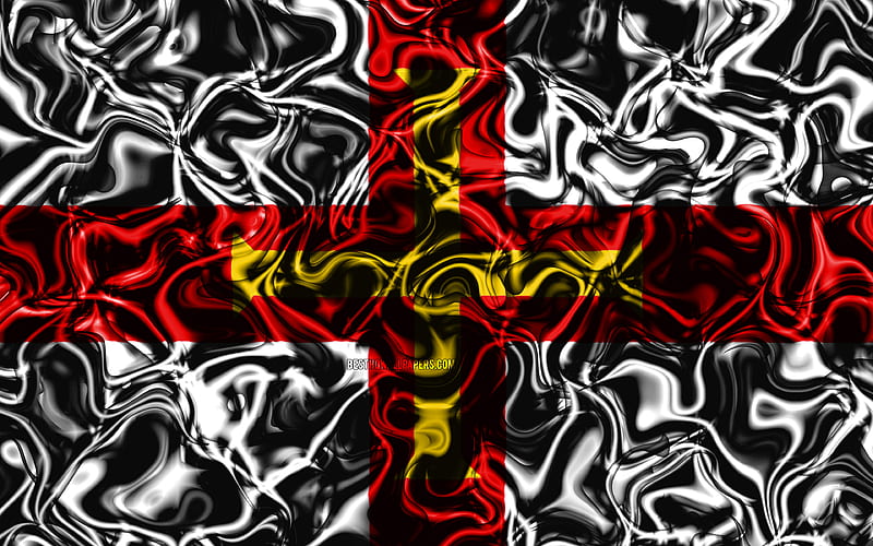 Flag of Guernsey, abstract smoke, Europe, Channel Islands, national symbols, Guernsey flag, 3D art, Guernsey 3D flag, creative, European countries, Guernsey, HD wallpaper