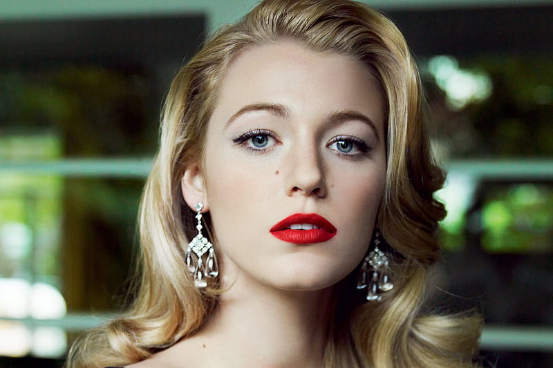 Blake Lively, actress, beauty, blonde, red lips, HD wallpaper