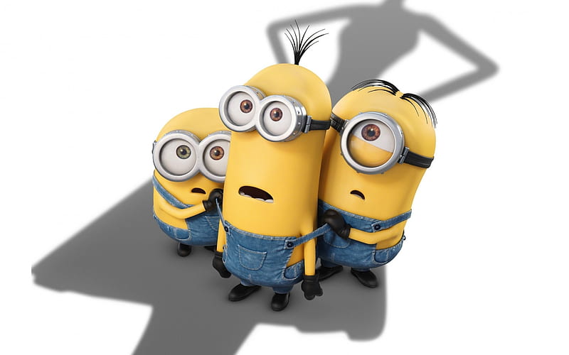 Minions (2015), movie, shadow, yellow, cute, minions, fantasy, funny, white, blue, HD wallpaper