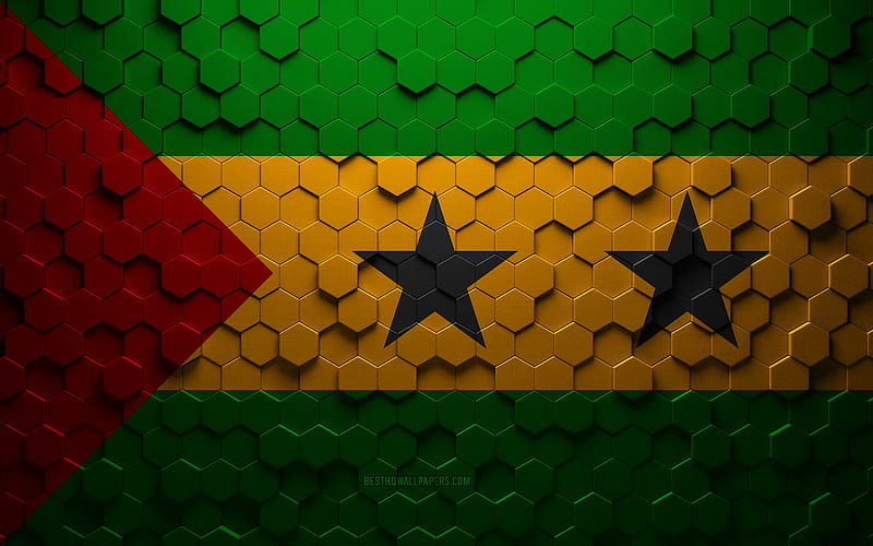 Flag of Sao Tome and Principe, honeycomb art, Sao Tome and Principe hexagons flag, Sao Tome and Principe, 3d hexagons art, Sao Tome and Principe flag, HD wallpaper