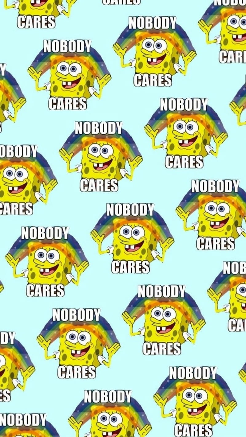 Nobody Cares, funny, patterns, quotes, rainbow, sayings, sponge, spongebob, yellow, HD phone wallpaper